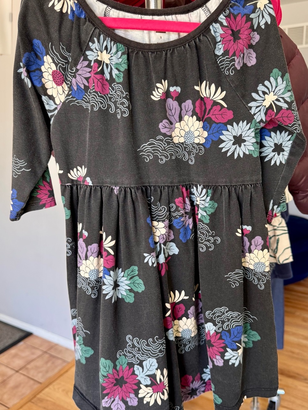 Tea Collection Black Floral Knit Dress with Pink, Purple, Blue and Cream Accents